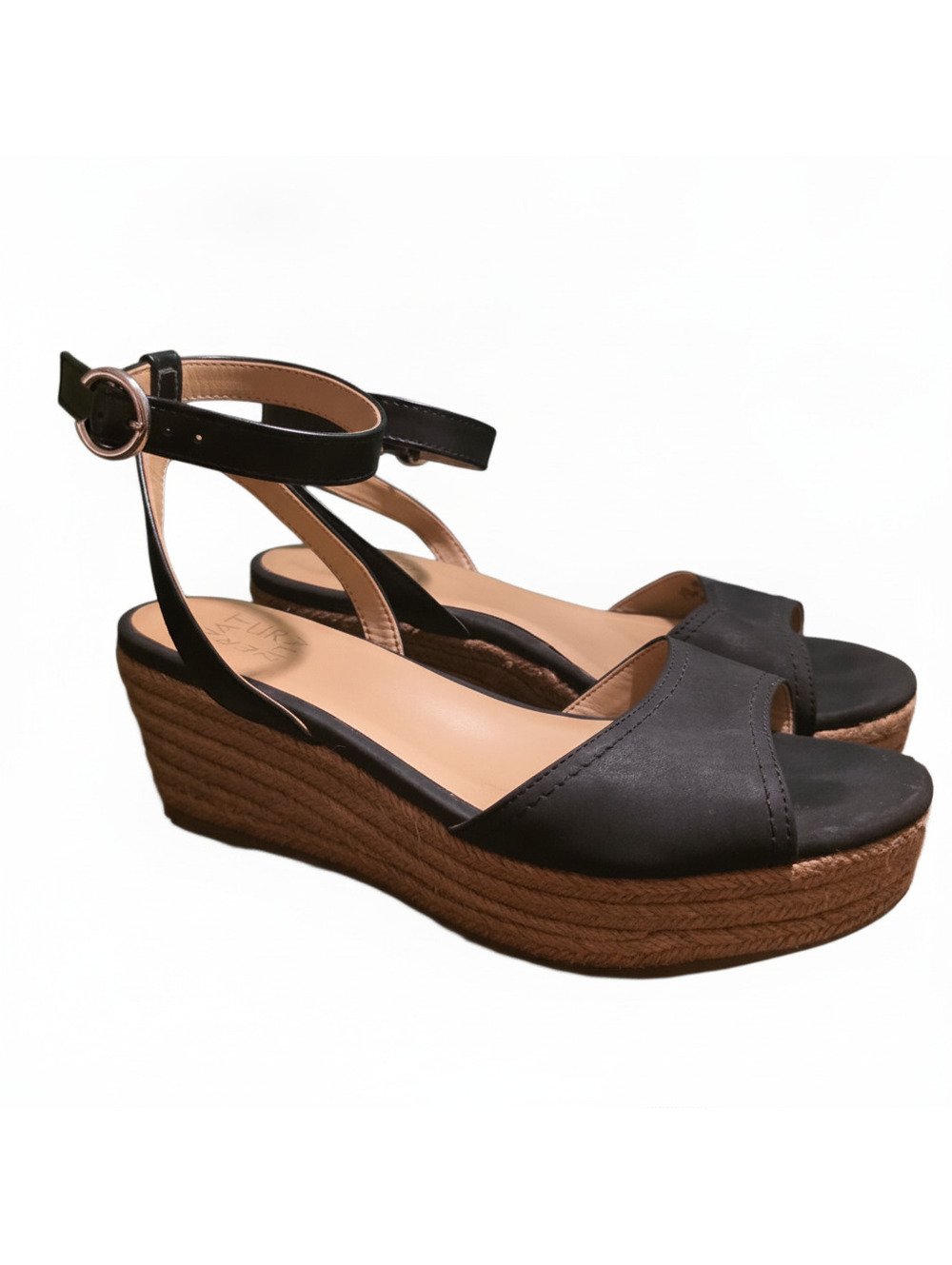 Wmn's 7.5 Nine West black espadrille wedge sandals